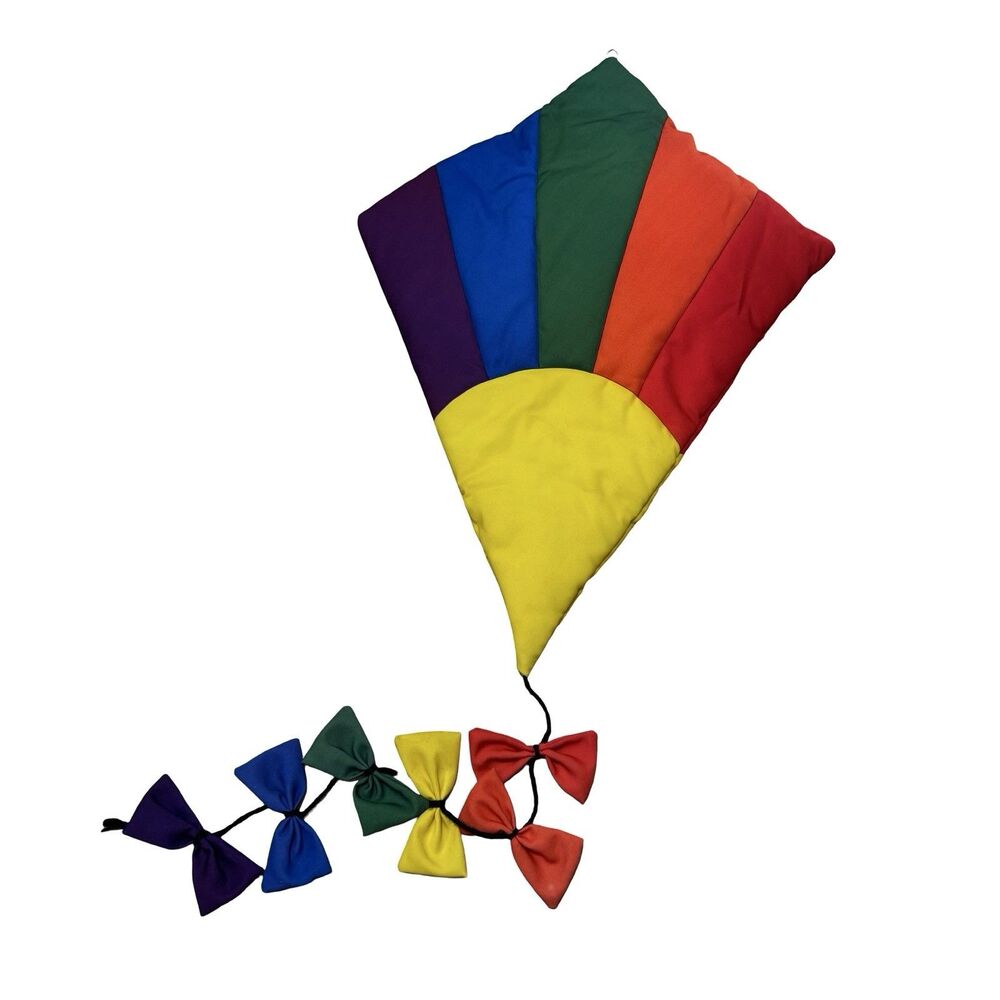 Vintage 1985 Wooltex Cloth Kite RARE‎ Rainbow Elementary School Wall Art Decor